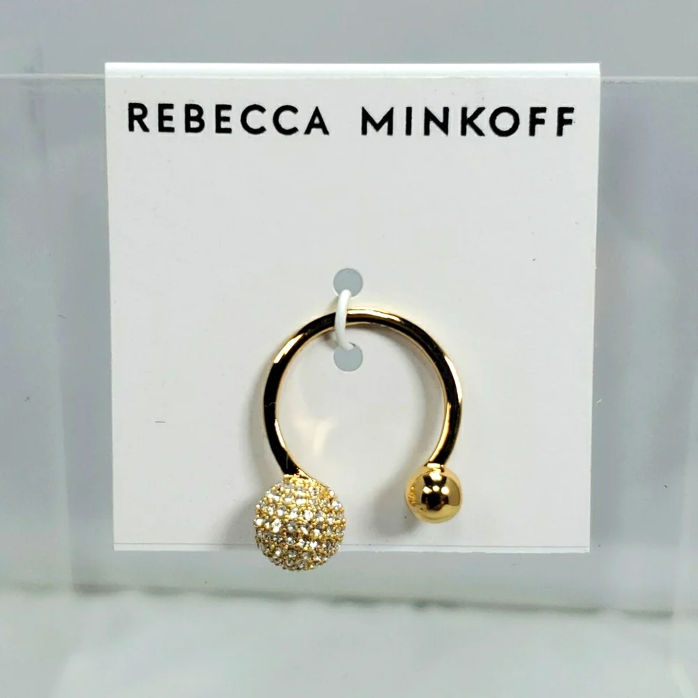 Rebecca Minkoff Gold-Tone Pavé Rhinestone & Polished Ball Open Ring – Size 7